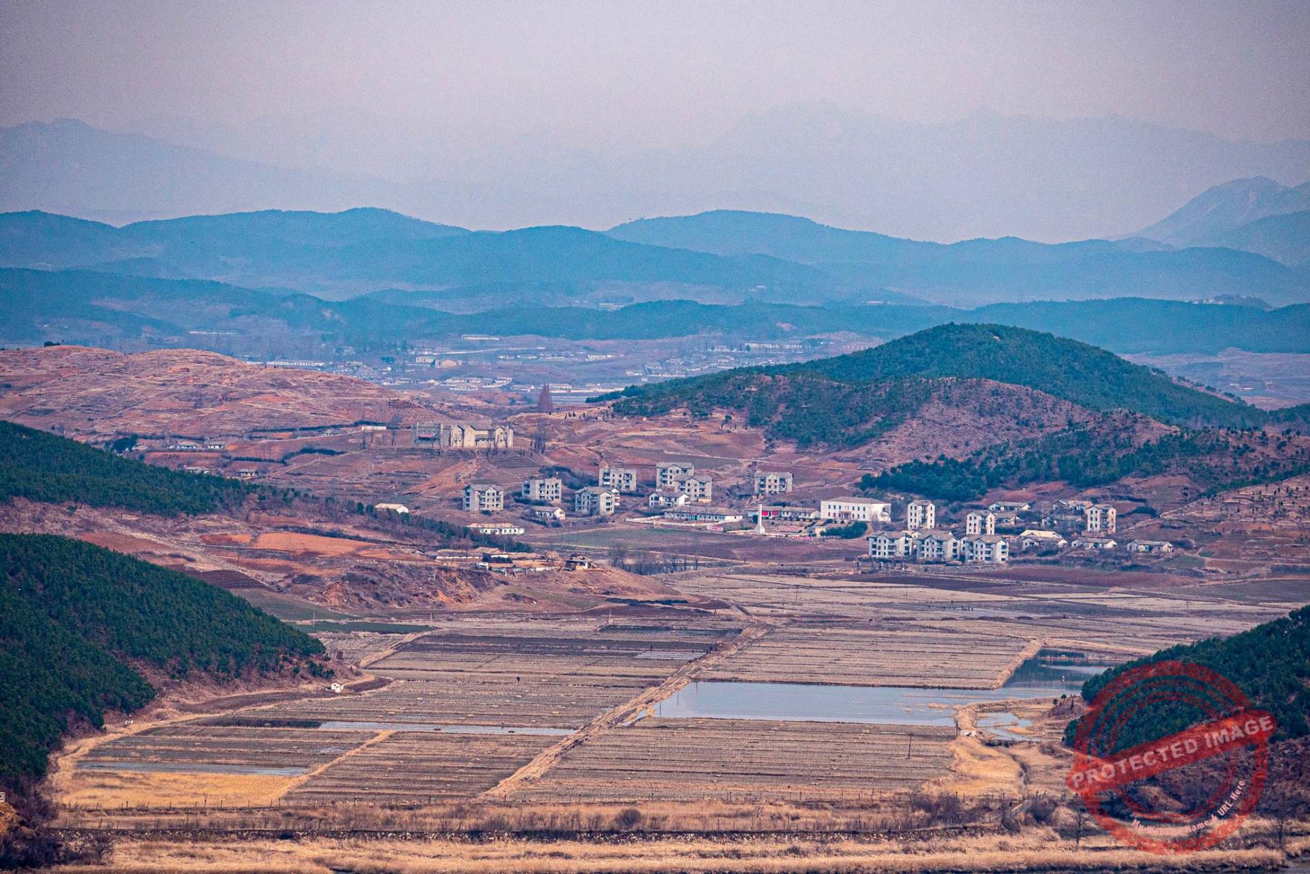 aegibong-haemulseonjeon-village-wide The North Korean village of Haemulseonjeon seen from the Aegibong Observatory (February 2024).