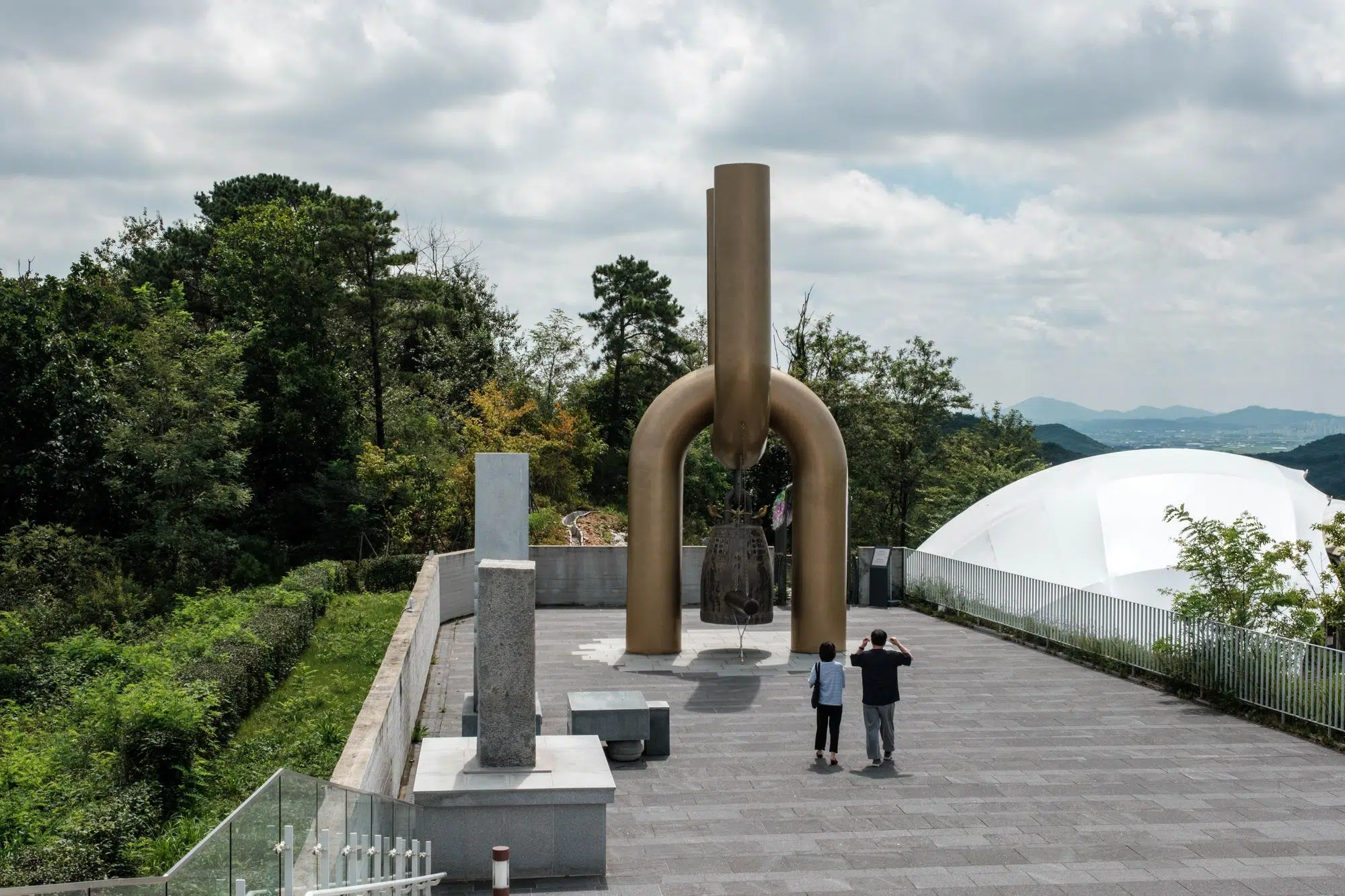 aegibong-peace-bell-jogang The Peace Bell at Aegibong Observatory, facing North Korea on the Han River Estuary, made with rusty wire fence and empty cartridges from the Korean War