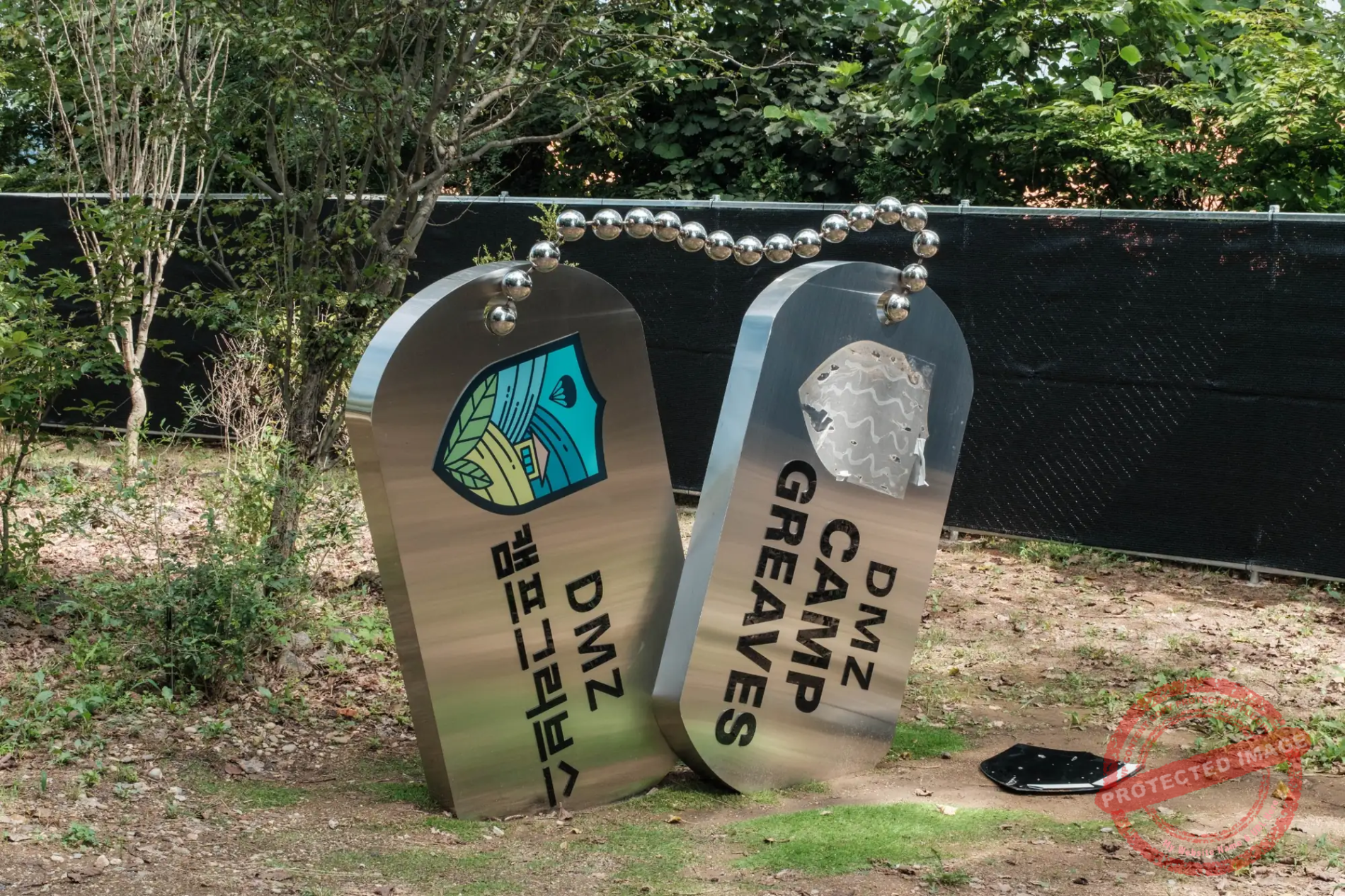 camp-greaves-dogtags-entrance The welcome sign at Camp Greaves, in the form of dogtags, the identification plates used by military personnel around the world (September 2025).