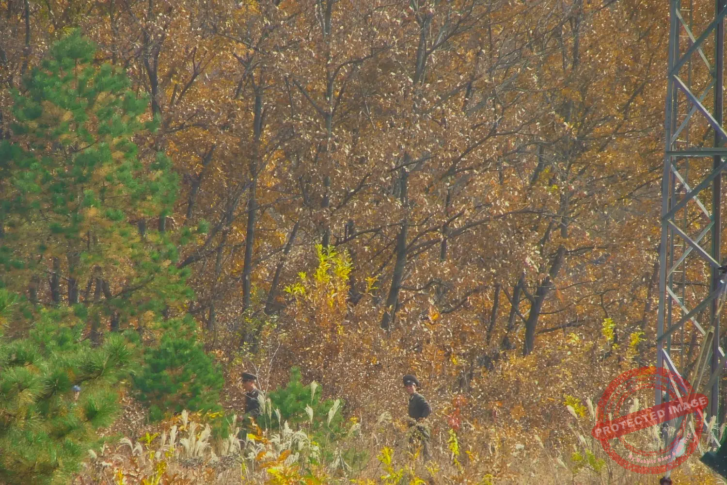 jsa-panmunjom-200511-13 North Korean soldiers wander on their side of the Military Demarcation Line in the Joint Security Area (November 2005).