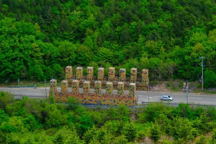 An anti-tank obstacle on a road in the Punchbowl Basin.
