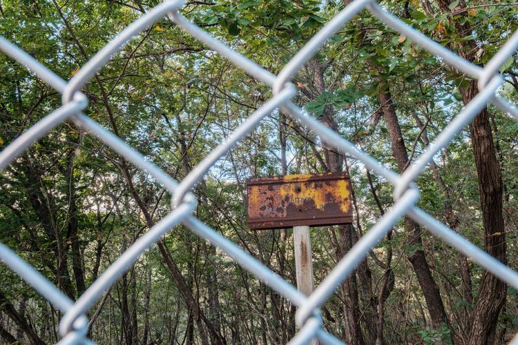 A Military Demarcation Line marker in the heart of the DMZ in Panmunjom.